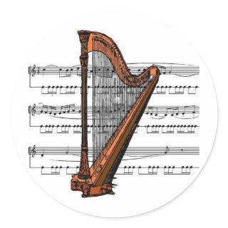 Harp musical 02 B Classic Round Sticker