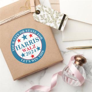 Harris Walz 2024 Lets Win This Custom Election Classic Round Sticker