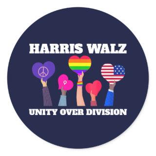 Harris Walz Unity Over Division LGBTQ Dark Blue Classic Round Sticker
