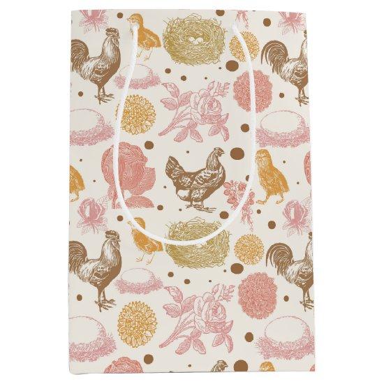 Hatching Soon Chicken Floral Pattern Medium Gift Bag