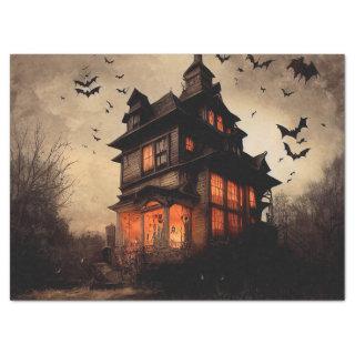 Haunted house and flying creatures decoupage tissue paper
