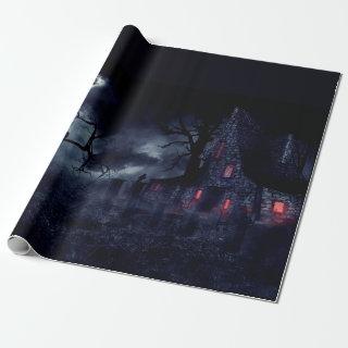 Haunted House in the fog and crows