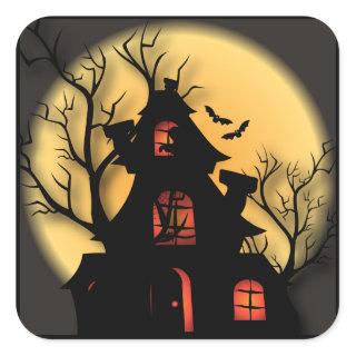 Haunted House Silhouette | Halloween Square Sticker