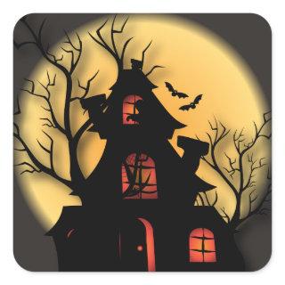 Haunted House Silhouette | Halloween Square Sticker