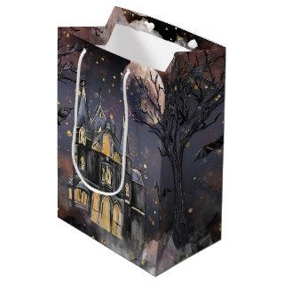 Haunted House | Spooky Full Moon Tree and Bats Medium Gift Bag