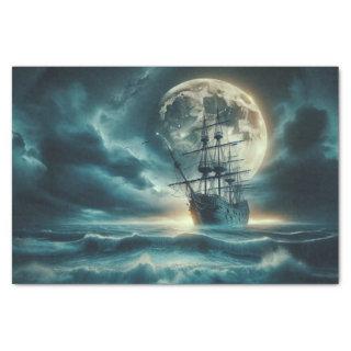 Haunted Pirate Ship Moonlit Stormy Seas Decoupage Tissue Paper