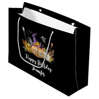 Haunted Pumpkin House with Ghost & Bats Birthday Large Gift Bag