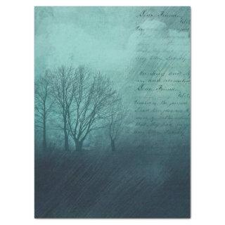 Haunting Blue Background With Trees and Writing Tissue Paper