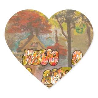 Have a Cool Autumn Season Vintage Art Print Heart Sticker