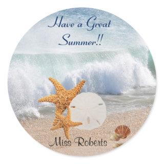 Have a Great Summer, Seashells, Starfish, Teachers Classic Round Sticker