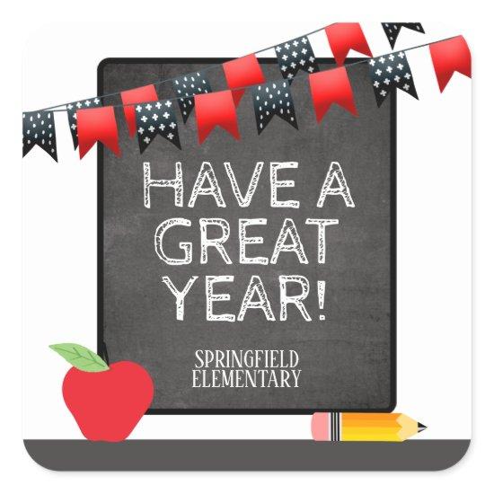 Have a Great Year Red and Black Chalkboard Square Sticker