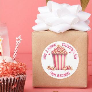 Have a Popping Valentine's Day Pink Popcorn Heart Classic Round Sticker