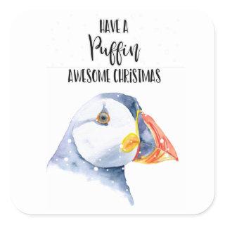 have a puffin awesome Christmas watercolour Square Sticker
