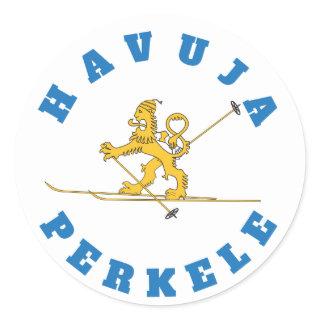 Havuja perkele - hiihtävä suomileijona classic round sticker