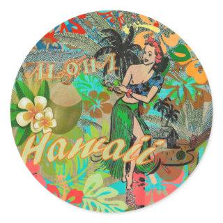 Hawaii Flower Hula Vintage Floral Graphic Classic Round Sticker