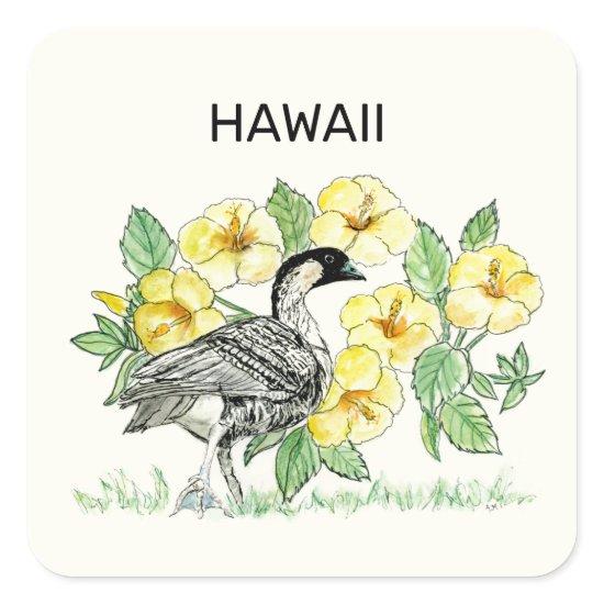 Hawaii State Bird and Flower Square Sticker
