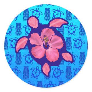 Hawaiian Honu Turtle and Hibiscus Classic Round Sticker
