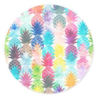 Hawaiian Pineapple Pattern Tropical Watercolor Classic Round Sticker