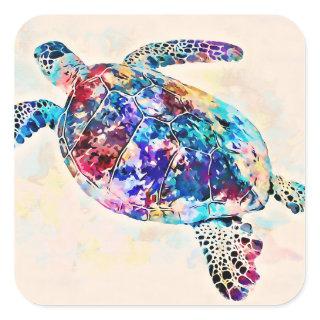 Hawaiian Sea Turtle Watercolor Square Sticker