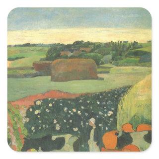 Haystacks in Brittany by Paul Gauguin, Vintage Art Square Sticker