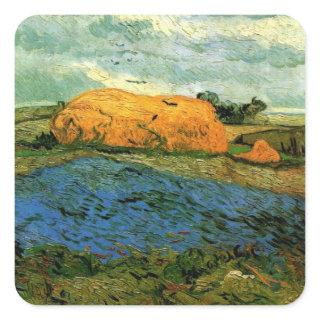 Haystacks Under a Rainy Sky by Vincent van Gogh Square Sticker