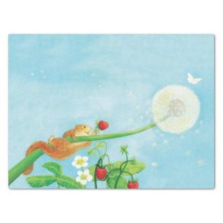 Hazel Dormouse, wild strawberries & dandelion puff Tissue Paper