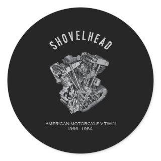 HD Motorcycle Vtwin Shovelhead Engine Drawing Bike Classic Round Sticker