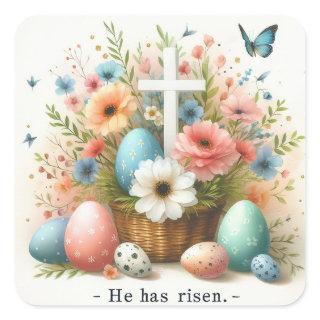 He has risen Cross Square Sticker