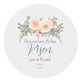 He has Risen Easter Floral Peach Green Watercolor Classic Round Sticker