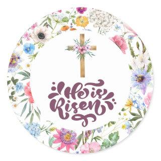 He is Risen | Floral Easter | Religious   Classic Round Sticker