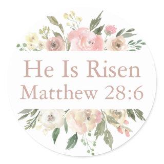 He is Risen Pink Beautiful Floral Religious Easter Classic Round Sticker