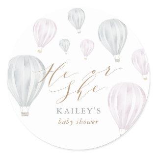 He or She Gender Reveal Air Balloon Baby Shower Classic Round Sticker