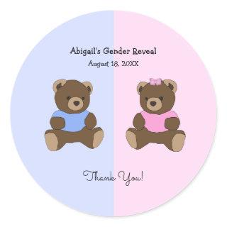 He or She Teddy Bears Gender Reveal Baby Shower Classic Round Sticker