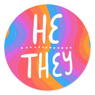 HE/THEY Pronouns Rainbow Handlettering Sheet of Classic Round Sticker