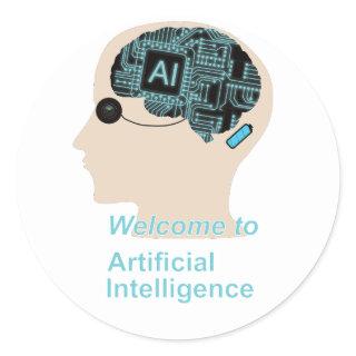 Head of a human with brain and electronic eye Classic Round Sticker