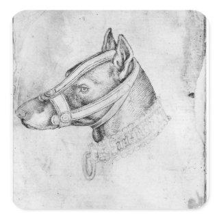 Head of a muzzled dog square sticker