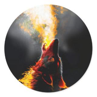 Head of Aggressive Fire Wolf Classic Round Sticker