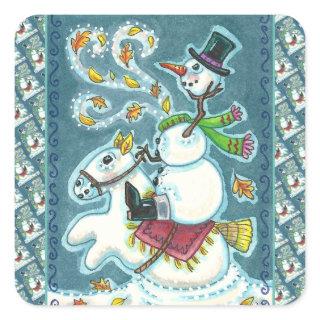 HEADLESS HORSEMAN SNOWMAN, XMAS HALLOWEEN HUMOR, SQUARE STICKER