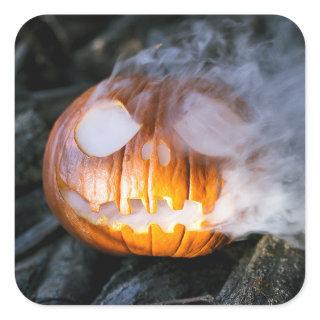 Headless Horseman's Jack-o-Lantern Head a Flame Square Sticker
