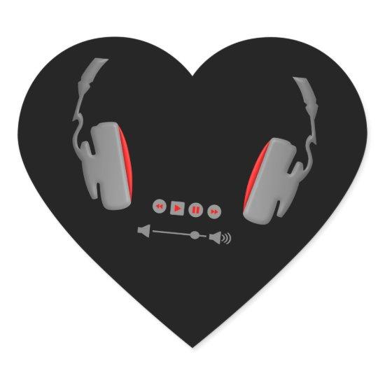 Headphones with media volume control buttons heart sticker
