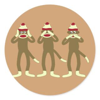 Hear, See, Speak No Evil Sock Monkeys Classic Round Sticker