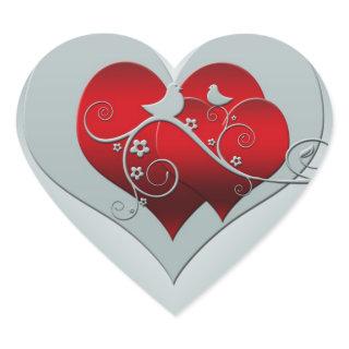 Heart and doves in silver and red heart sticker