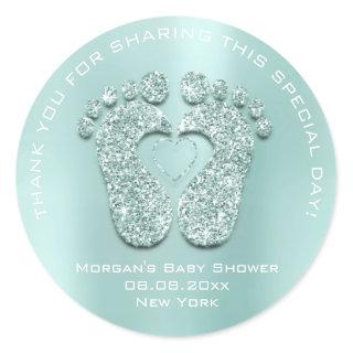 Heart Feet Baby Shower Favor Gift Thank Blue Boy Classic Round Sticker