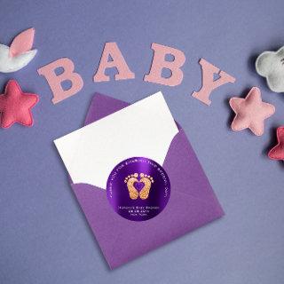 Heart Feet Baby Shower Favor Gift Thank Gold Viole Classic Round Sticker
