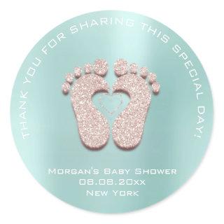 Heart Feet Baby Shower Favor Gift Thank Ivory Aqua Classic Round Sticker