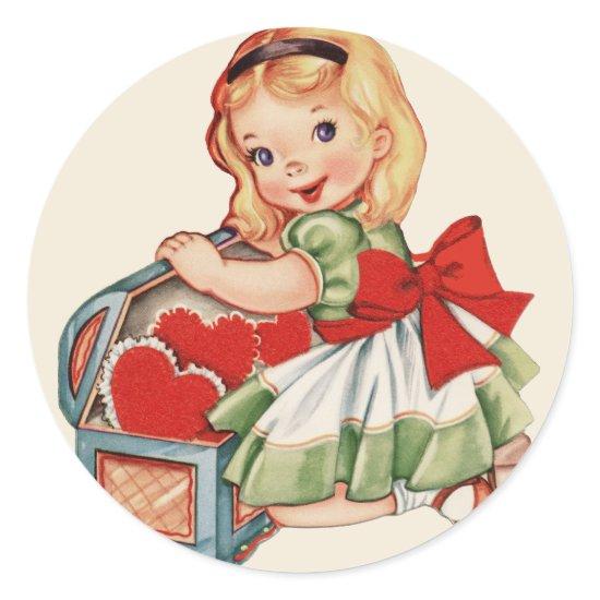 Heart Girl Child Retro Cute Children Classic Round Sticker