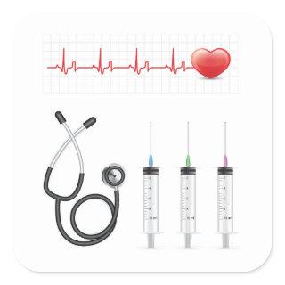 Heart Health Cardiac Medical Square Sticker
