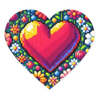 Heart in Flowers Pixel Art  Heart Sticker