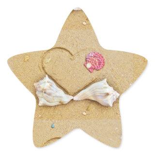 heart in the sand with shells star sticker