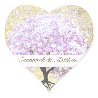 Heart Leaf Lavender Tree Vintage Bird Wedding Heart Sticker